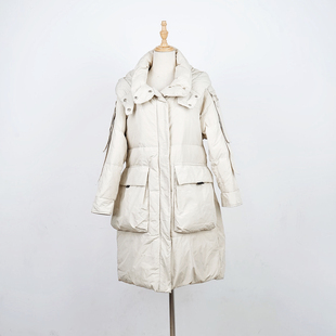 25冬高色柜价2480杏色连帽长款羽绒服90白鸭绒加厚轻奢保暖羽绒服