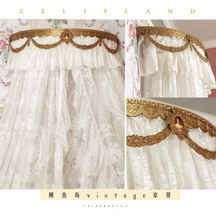 原创黄铜床幔架床头帘维多利亚蝴蝶结蕾丝公主家居装 饰卧室背景