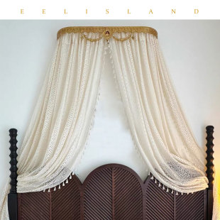 饰卧室拍摄背景 家居装 原创黄铜床幔架床头帘法式 门帘蕾丝公主韩式