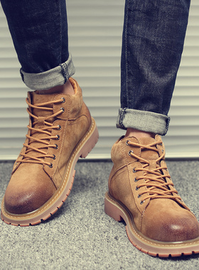 秋冬季男鞋2025潮男靴子中帮马丁靴男英伦风百搭工装高帮马丁鞋