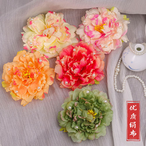 唐风诃子裙绢花头饰汉服花朵古风