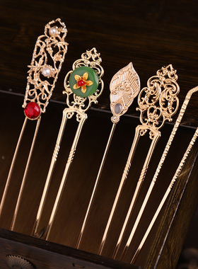 汉服头饰女古风简约唐宋明制发冠钗子古典舞演出发饰儿童古装配饰