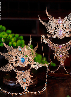 异域古风汉服百搭影楼发饰气质配饰流苏紫蓝色发冠美侠眉心坠头冠