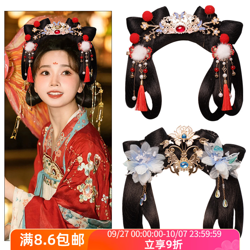 古风蝴蝶结发髻饰品一体式