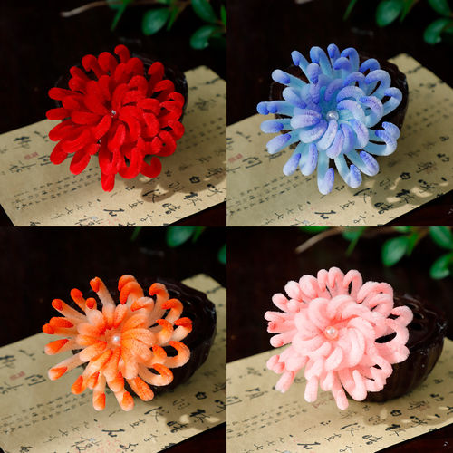 汉服百搭绒花菊花珍珠发钗