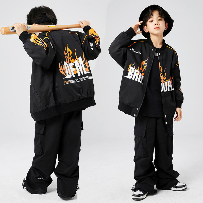 街舞儿童潮服少儿架子鼓帅气表演服男童hiphop潮牌外套嘻哈演出服