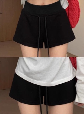 黑色运动短裤女2025新款显瘦抽绳骑行a字包臀紧身休闲辣妹瑜伽裤