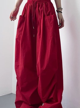 美式轻薄工装裤女2025新款夏季宽松休闲冰丝酷飒风阔腿速干运动裤