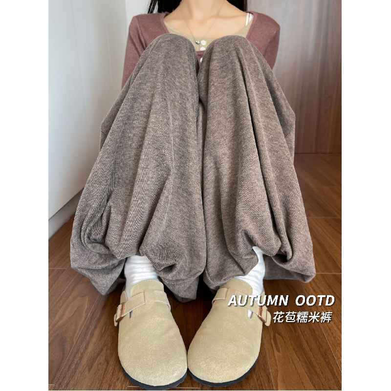 咖色加绒花苞裙裤女2025新款秋冬高腰显瘦灯笼裤小个子阔腿糯米裤