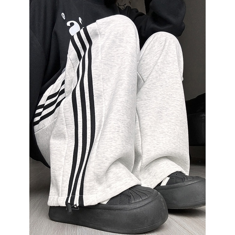 白灰秋冬新款高腰阔腿卫裤女