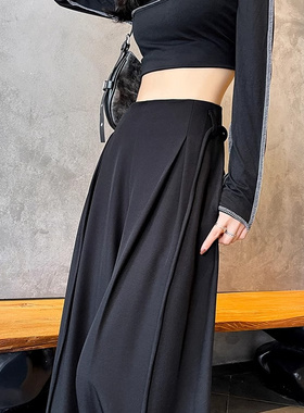 黑色西装阔腿裤女2025新款夏季高腰垂感宽松慵懒风直筒休闲运动裤