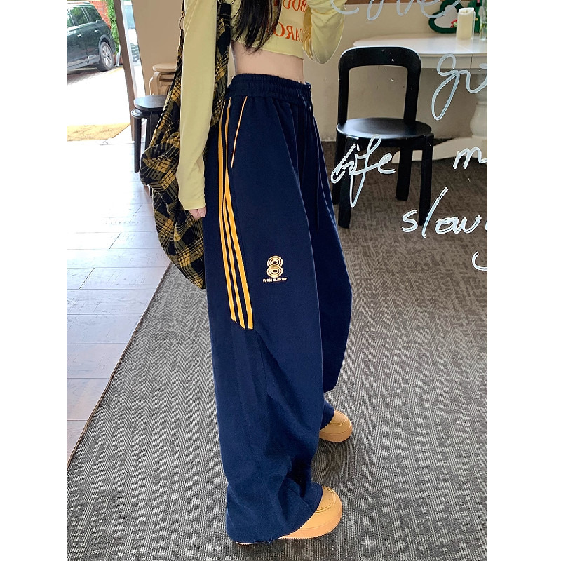 美式三条杠街舞休闲裤女秋季2025新款宽松阔腿裤高腰显瘦直筒长裤