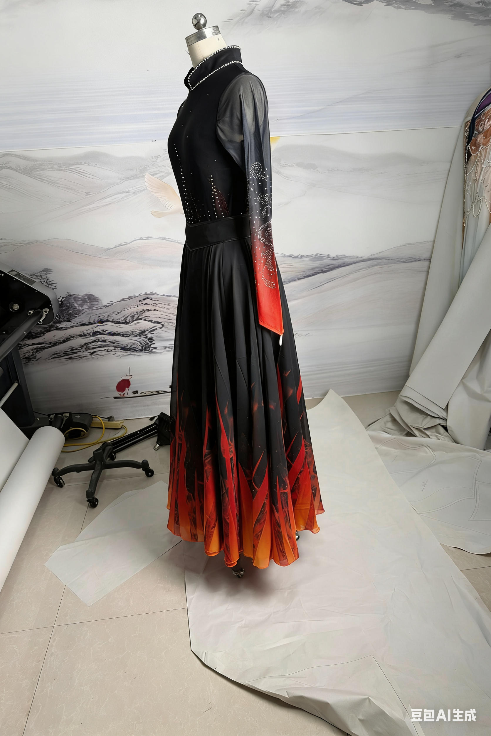 新款蒙古舞蹈演出服装女飘逸渐变大裙摆少数民族艺考表演服装定制