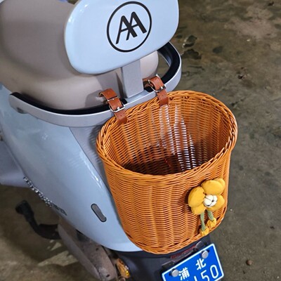 电动车车篮储物车筐复古编织田园风电瓶车前置物兜多功能收纳挂篮