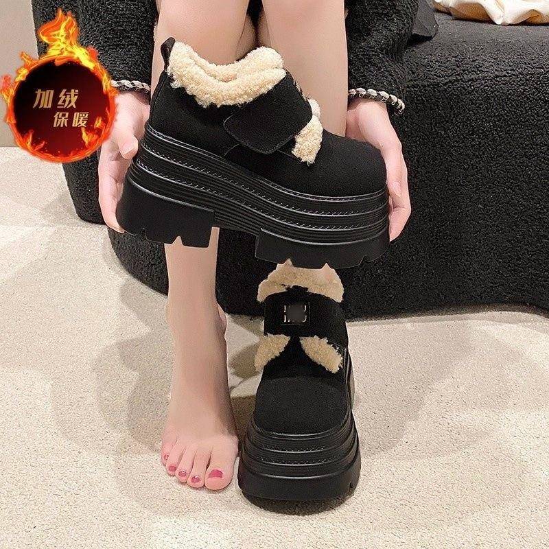 冬季毛毛鞋女百搭一脚蹬乐福鞋豆豆鞋保暖棉鞋厚底增高松糕雪地靴