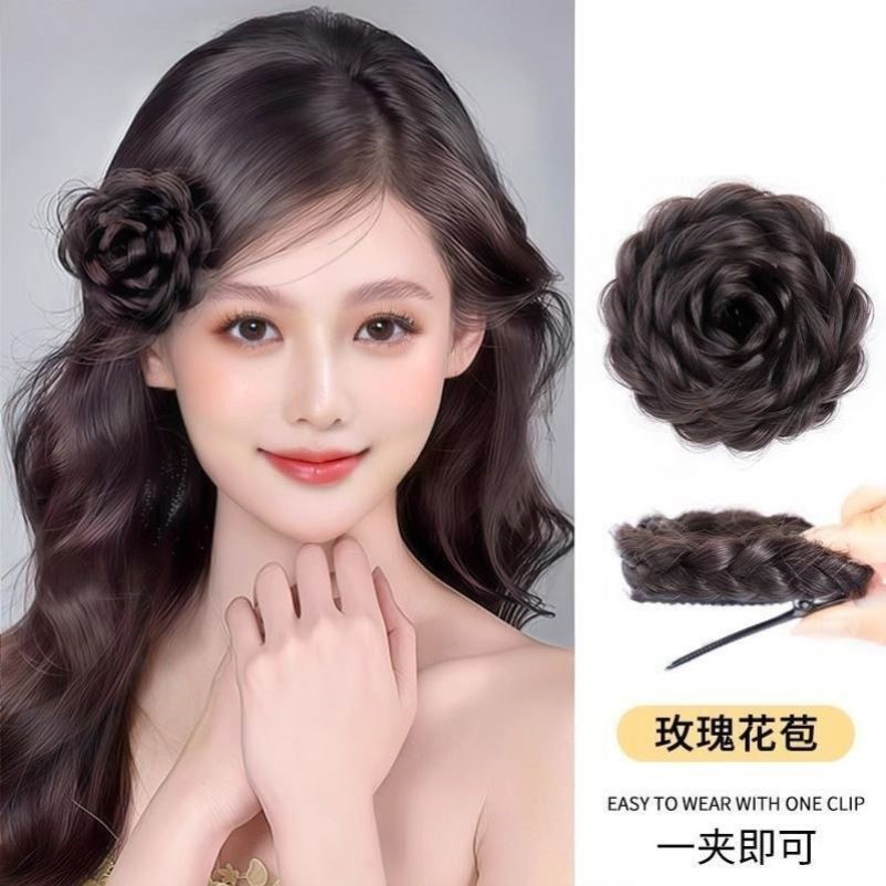 玫瑰花假发包氛围感侧边花苞头发夹女假发花朵编发盘发神器