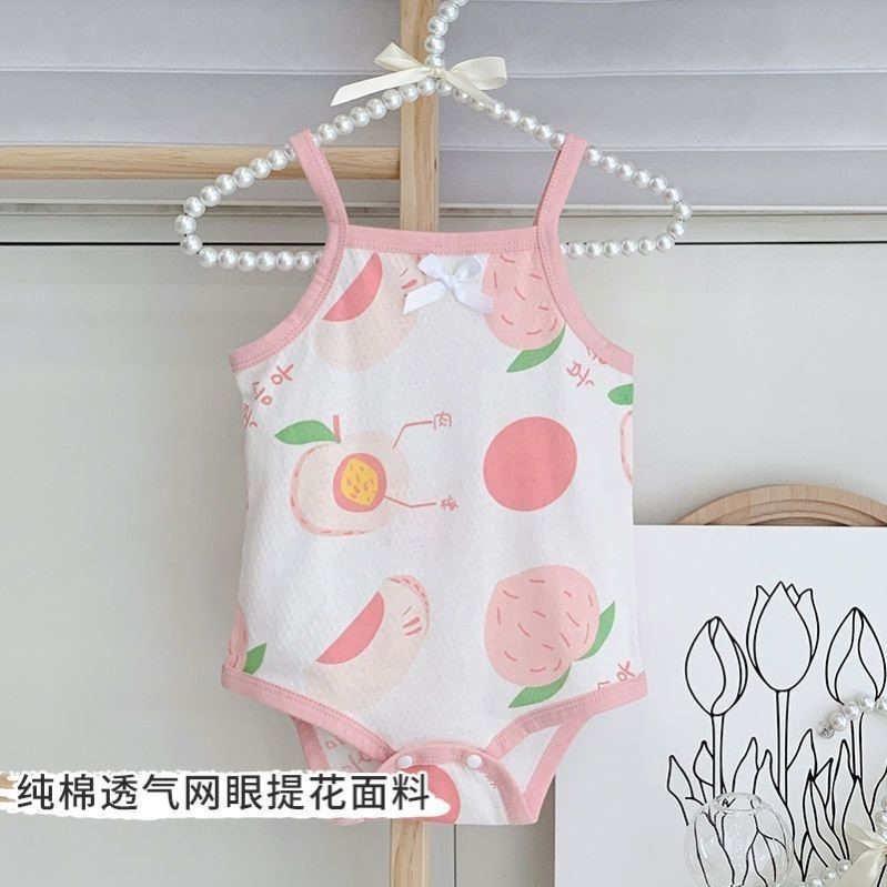 婴儿衣服男童吊带包屁衣小女童纯棉薄款无袖背心爬服新生儿连体衣