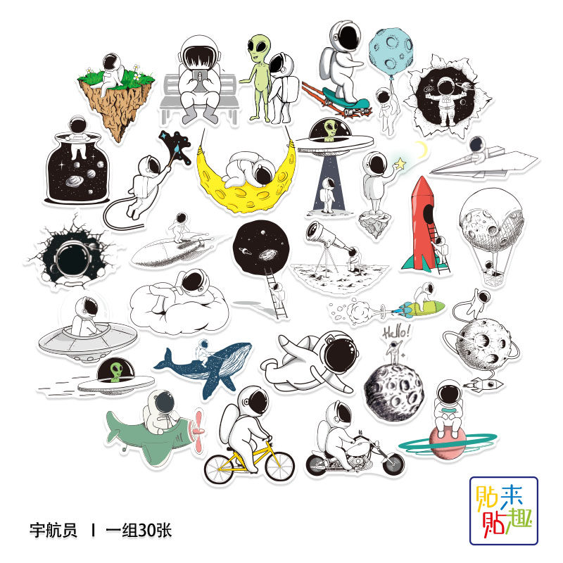 太空宇航员个性卡通笔记本平板电脑小贴纸行李箱滑板头盔水杯贴画