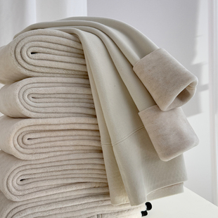 不起球平纹棉裤 打底裤 高腰秋裤 加绒外穿弹力显瘦白色保暖裤 女冬季