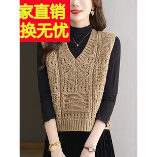 鸡心领镂空无袖马甲背心女套头短款针织打底衫高腰小个子羊毛衫秋