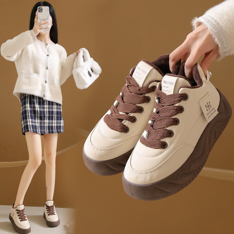 ins韩版新款加绒小白鞋女2024冬季学生运动老爹鞋厚底休闲鞋CBD11