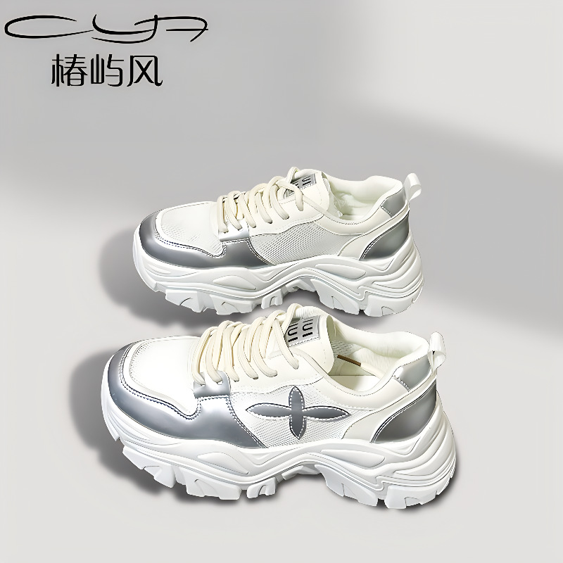 老爹鞋女夏季新款厚底内网面透气小白鞋显高2024爆款女鞋