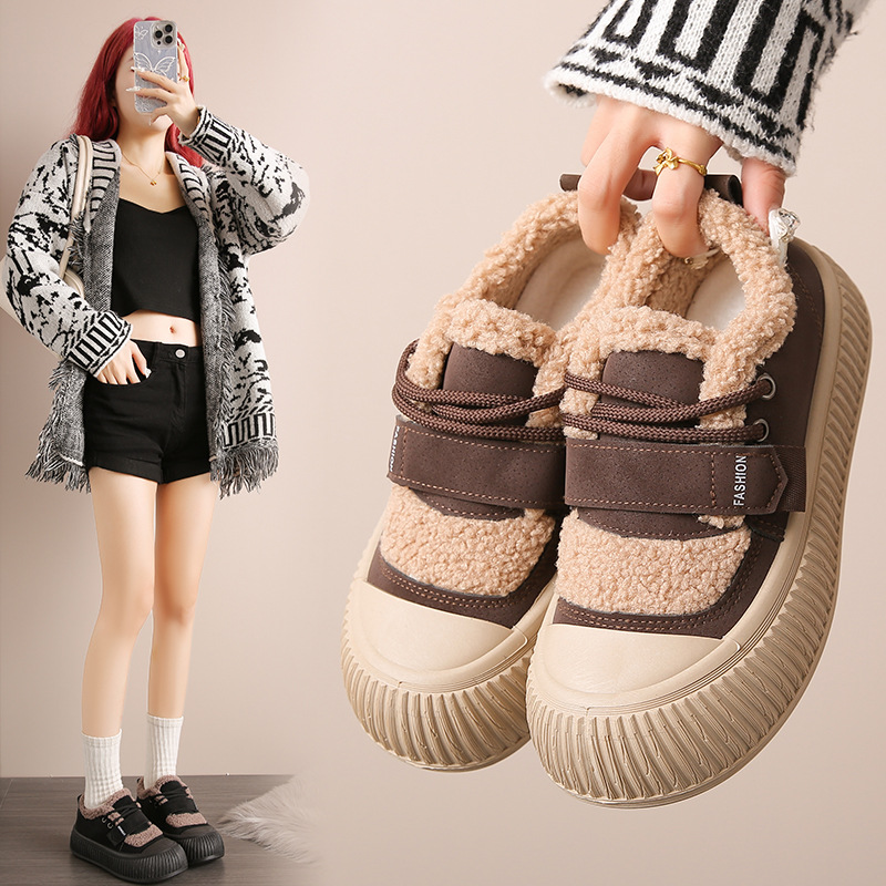 羊羔毛毛鞋女外穿2024新款秋冬季一脚蹬女鞋子加绒保暖棉鞋XT102