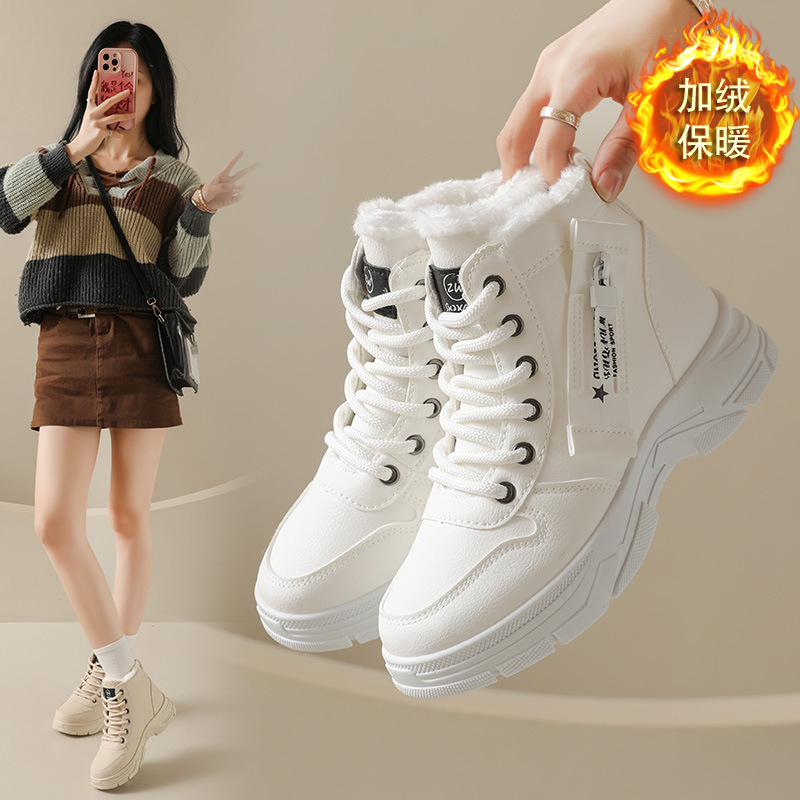 跨境大码冬加绒老爹运动女2025新款ins潮鞋学生高帮棉鞋保暖W2557
