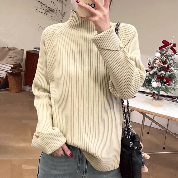 设计感半高领针织打底衫上衣女2024新款秋冬季时尚洋气内搭毛衣