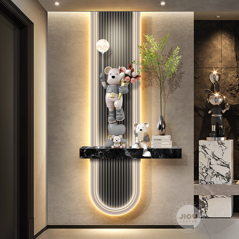 轻奢暴力熊玄关装饰画入户走廊过道挂画绿植客厅背景墙带灯光壁画,家居饰品,现代装饰画,淘宝优惠券,粉丝福利购,淘宝优惠卷