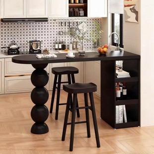 侘寂风葫芦腿实木吧台桌家用简约网红客厅隔断横厅中古带柜高脚桌