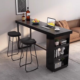 实木吧台桌家用小户型靠墙高脚长条桌客厅厨房背靠吧椅休闲简约桌