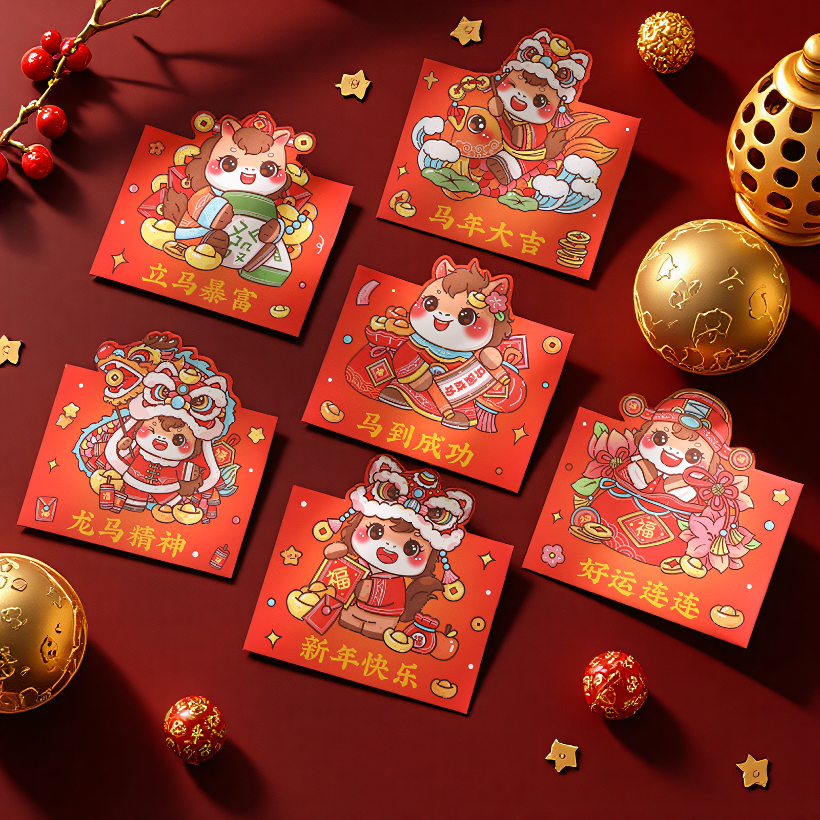 2026新年贺卡马年中国风高级感圣诞元旦节装油卡的贺卡购物卡信封