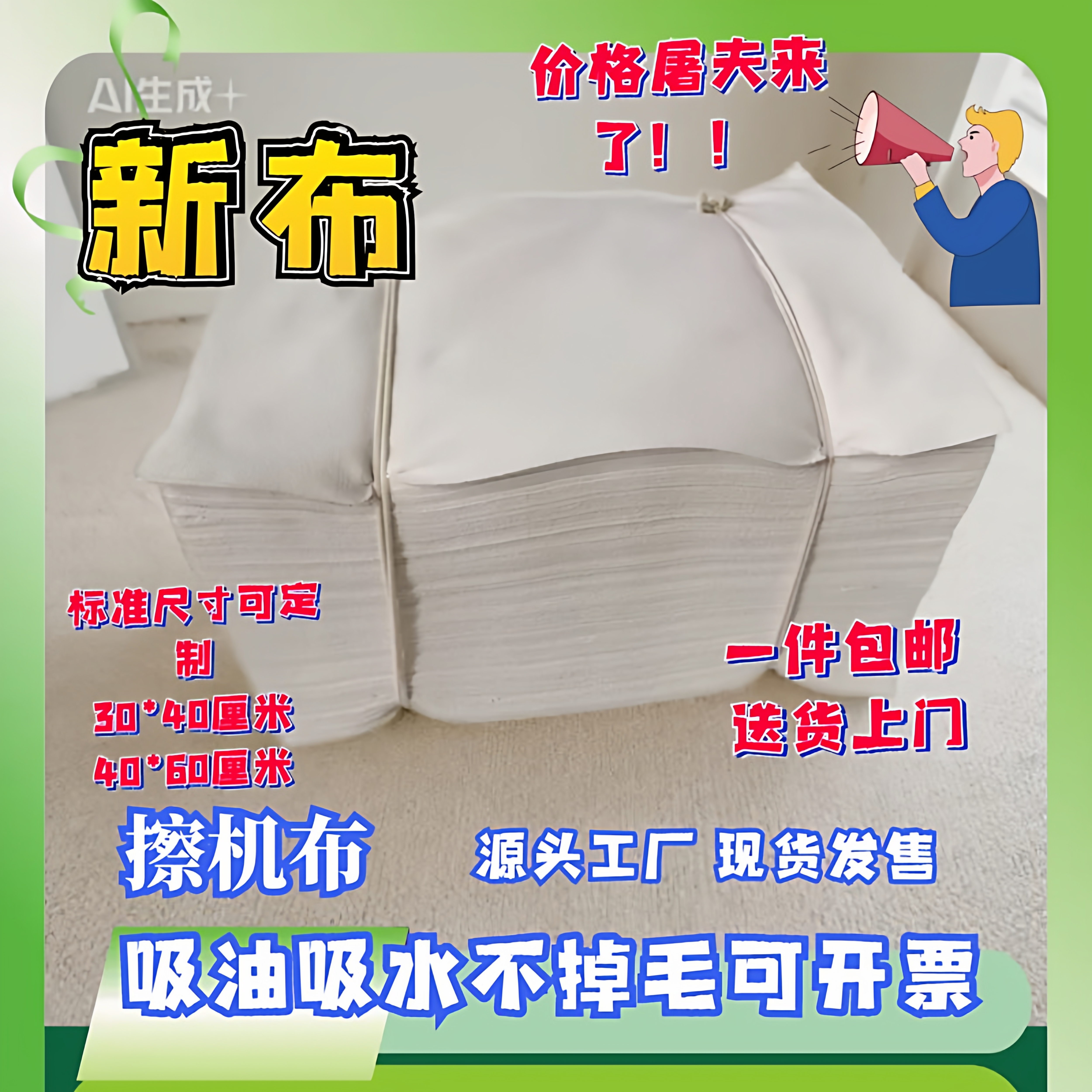 擦机布全棉工业抹布纯棉吸水吸油不掉毛大块布碎布汽修船舶机修布
