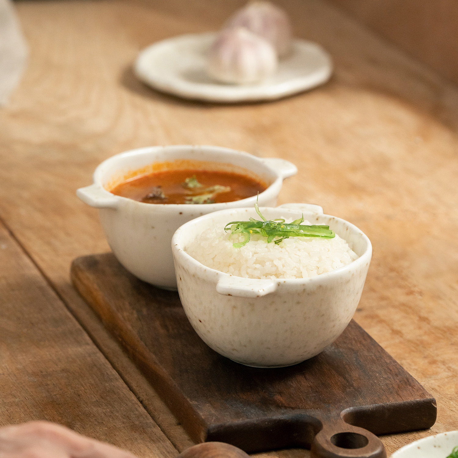 万土烧 双耳汤碗5.5寸 家用餐具高温陶瓷米饭碗 高温仿柴烧粗土