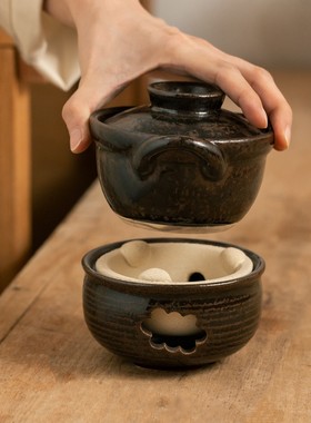 万土烧 流云小烤炉 粗土制 保温底座煮茶壶加热炉炭火炉酒精炉