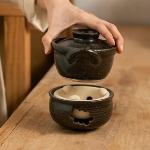 万土烧 流云小烤炉 粗土制 保温底座煮茶壶加热炉炭火炉小酒精炉