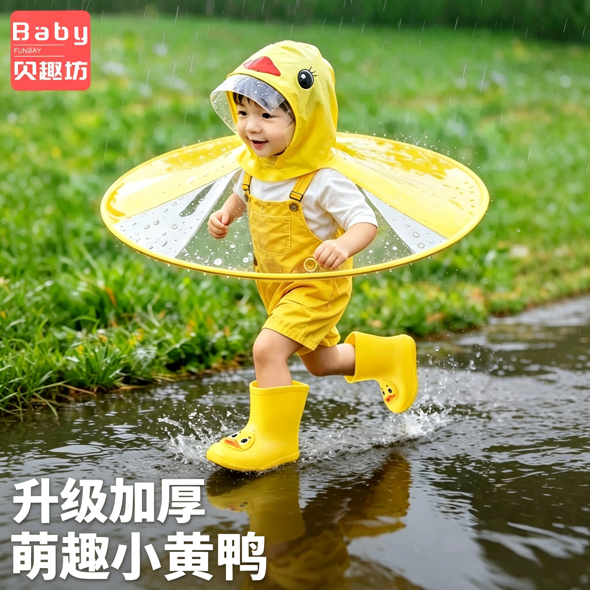 升级加厚！宝宝飞碟雨衣雨披雨鞋