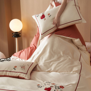 毛巾绣100S新疆长绒棉贡缎磨毛四件套全棉被套纯棉床单床上用品