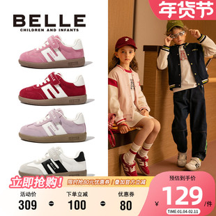 百丽童鞋女童板鞋复古男童运动鞋子秋季新款儿童德训鞋休闲宝宝鞋