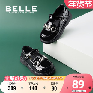 百丽童鞋儿童英伦风黑皮鞋小女孩玛丽珍公主鞋秋季女童时尚乐福鞋