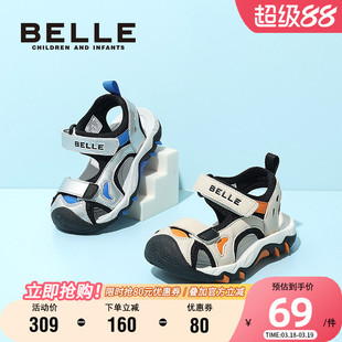 百丽童鞋儿童夏季透气凉鞋女童户外包头运动鞋男童软底宝宝沙滩鞋