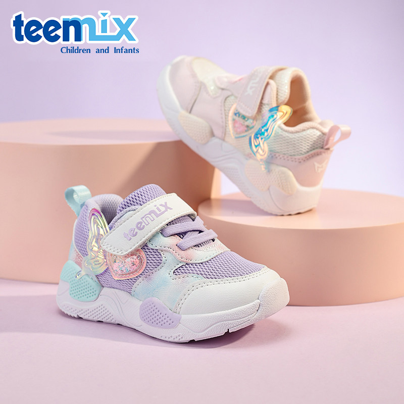 天美意童鞋女童小蝴蝶运动鞋春夏透气网面鞋小女孩软底休闲跑步鞋