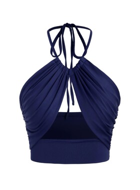 纯色褶皱系带露背女Solid color pleated lace up backless femal