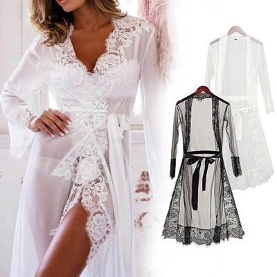 Sexy Nightgowns Maxi Lace Sexy Sleepwear Long Bathrobe Gown