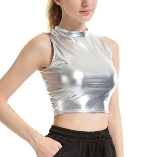 Women's shiny top vest女式亮面上衣小背心2025夏季性感夜店亮面