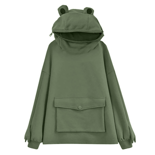 Hoodie Cute Color Novelty Hoode Solid Frog Sleeve Women Long