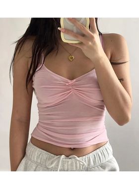 Low Cut V Neck Strap Going Out Slim Top夏低胸V领背带显瘦上衣