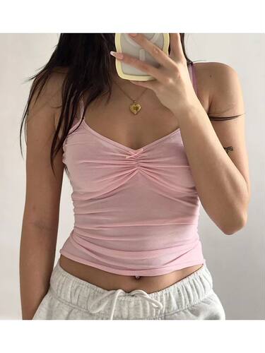 Low Cut V Neck Strap Going Out Slim Top夏低胸V领背带显瘦上衣