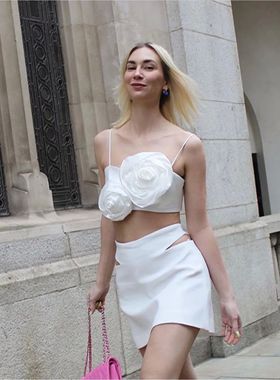 Summer 3D Rose Blossom Vest Small Strap 立体玫瑰花朵背心吊带